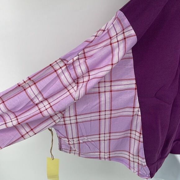 Paper + tee patchwork sweatshirt top blouse NEW NWT 3X plaid purple long sleeve - Picture 6 of 11